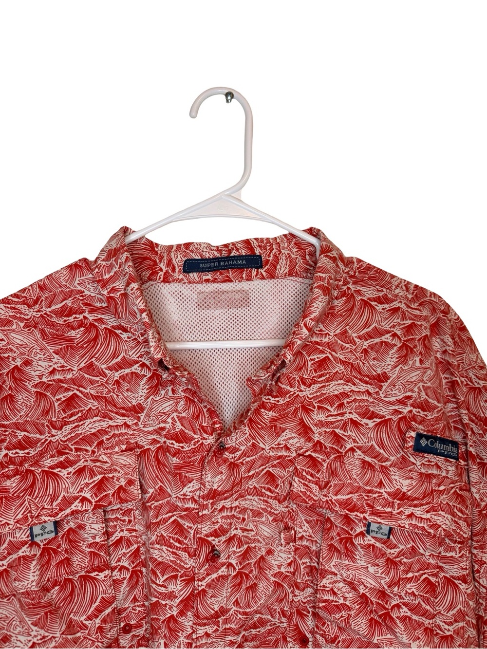 Columbia PFG Super Bahama Fishing Shirt Red Wave Print Omni-Shade Mens XXL - Picture 6 of 6